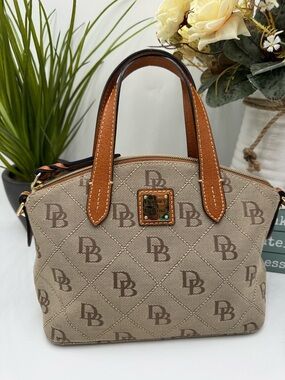 Dooney & Bourke Gretta Domed Satchel | Signature Monogram Handbag | Tan/Brown